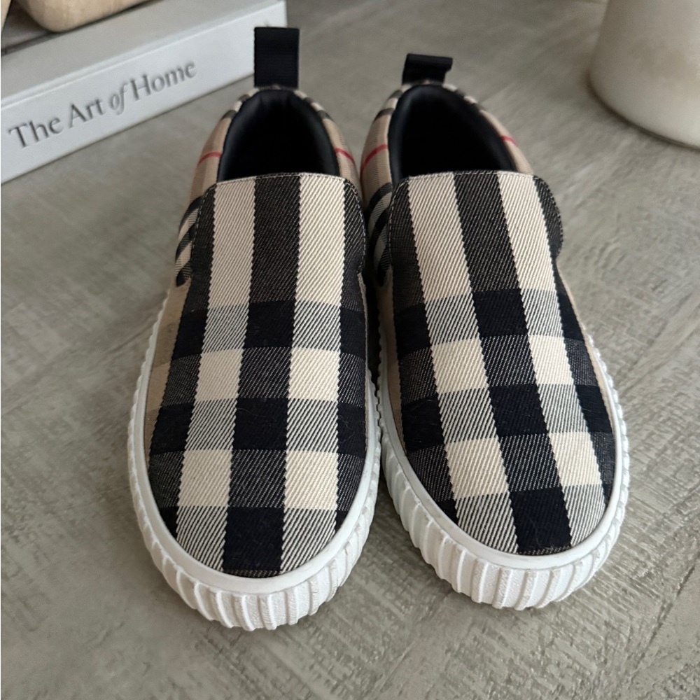 Burberry Black and Cream Checkered Kids Dress Shoes